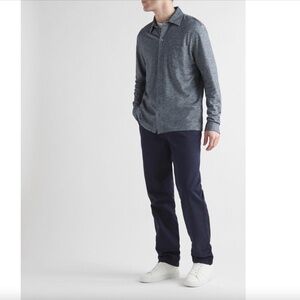 Mr P. Mr. Porter Melange Organic Cotton Pique Long Sleeve Shirt Blue Gray XL